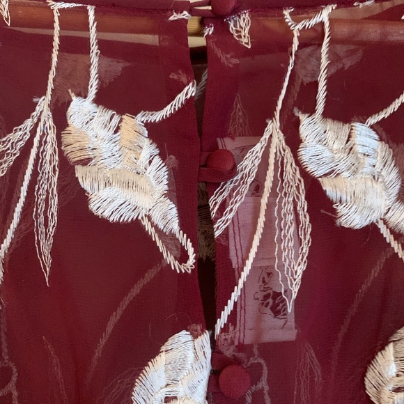 70s Victor Costa Maxi Dress sheer embroidered belted buttons down the back - Picture 10 of 11